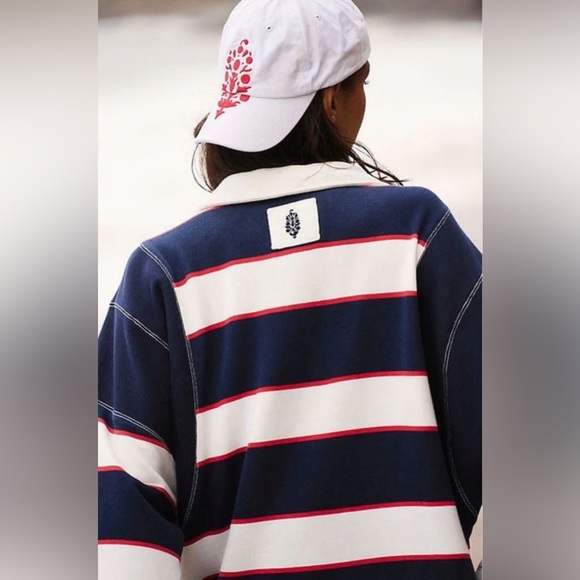 NWT Free People Movement S Work it Out Printed Pullover in Stone Blue Navy Combo - Picture 4 of 6